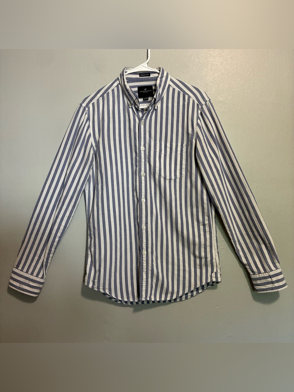 Women’s Small Blue White Striped Button Down Shirt 100% Cotton American Eagle